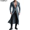 Autumn Men Long Sleeve High Splits Open Front Long Corduroy Coats Windbreaker