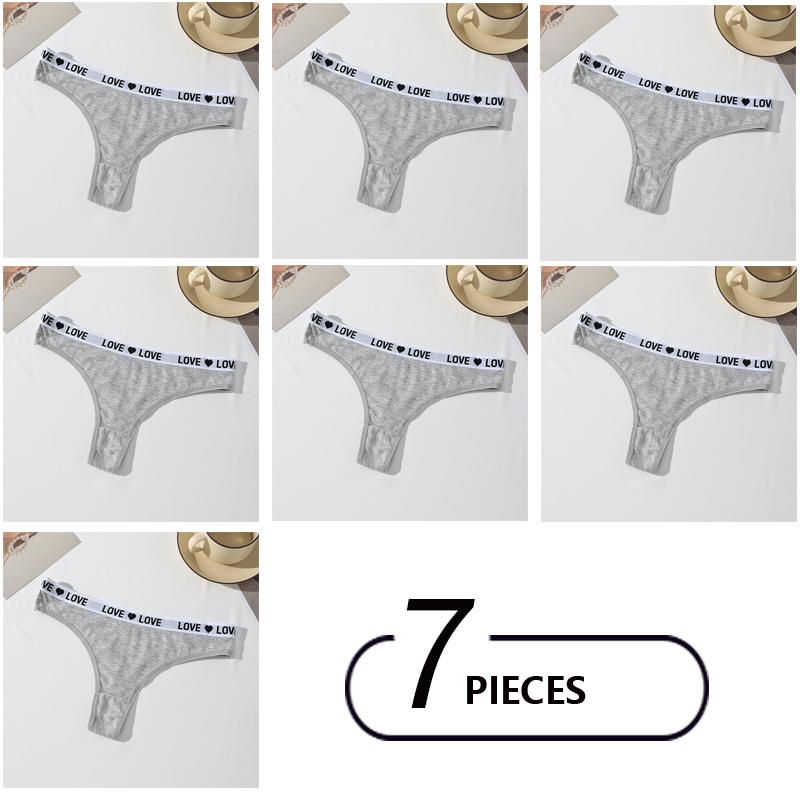 7Pcs Cotton Women Thongs Sexy Low Waist Panties Underwear Letter Girls Briefs Female Lingerie G-String Breathable Ladies Pantys