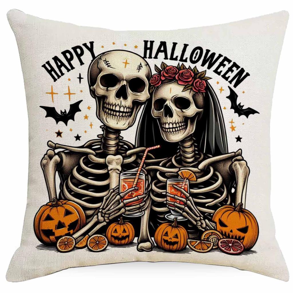 Halloween Couple Skull Print Pillowcase Home Sofa Cushion Pillowcase