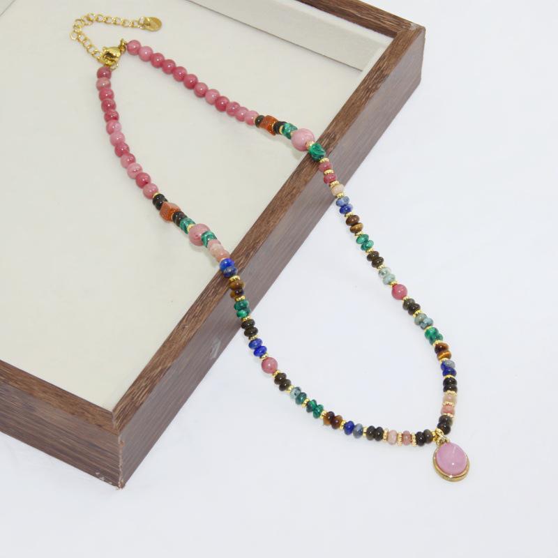 Модное французское красное родонитовое кристаллическое ожерелье, многослойная цепочка из титановой стали