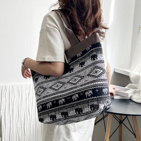 Холщовая сумка в этническом стиле для женщин, стильная сумка на плечо с узором, ретро повседневная сумка-тоут, сращивание