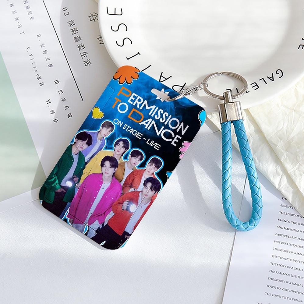 BTS Sliding Photocard Holder, Protective ID Badge Card Case with Braided Keychain Strap, Student Campus Bus Meal Card Protector Merch for ARMY