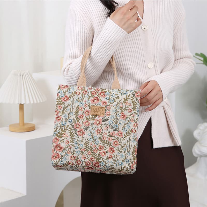 Винтажная холщовая сумка-тоут большой вместимости с цветочным узором