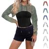 Women Top Pullover Ultra Short Sweatshirt Printed Long Sleeve Drawstring Hoodie