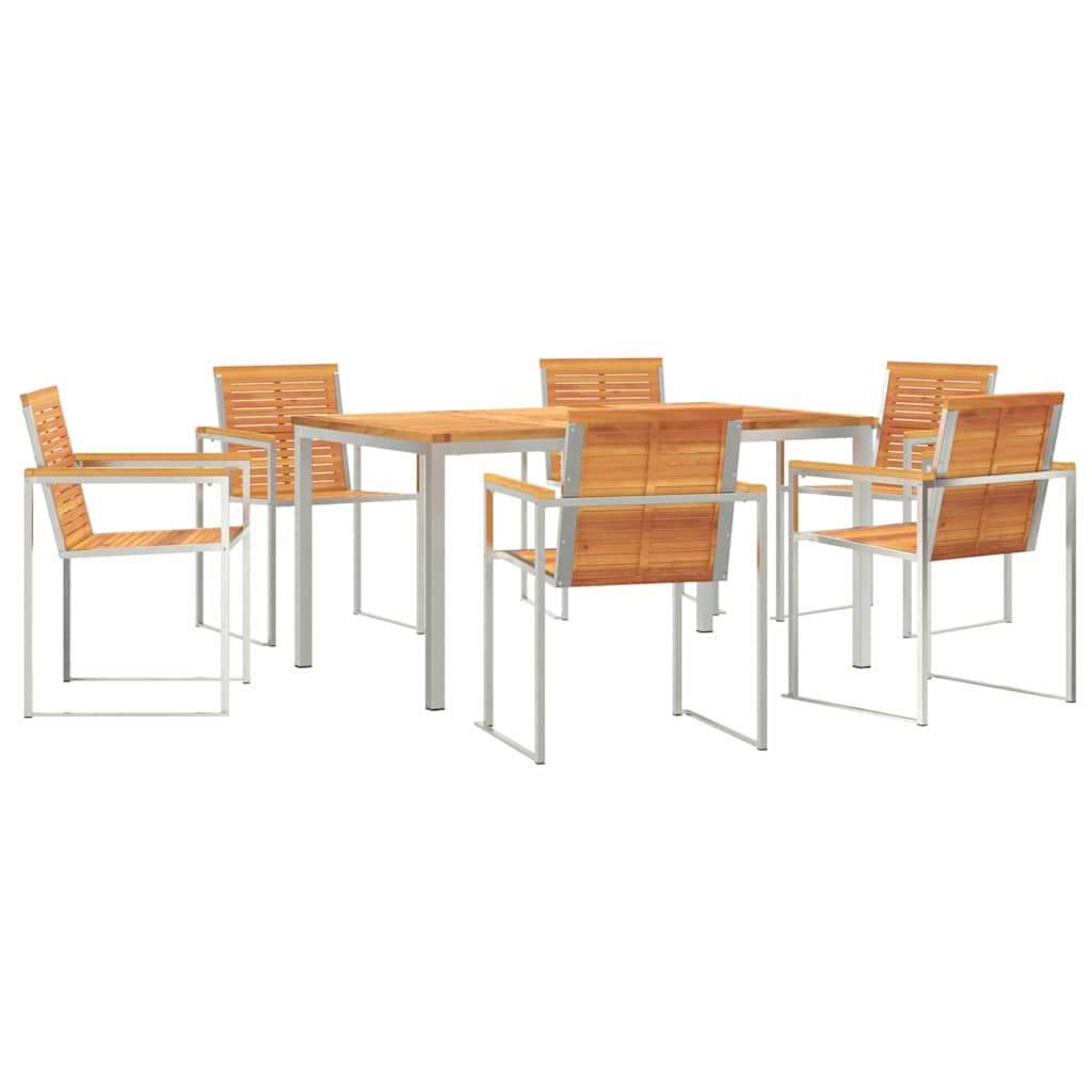 Garden Dining Set 7 pcs Solid Acacia Wood and Stainless Steel