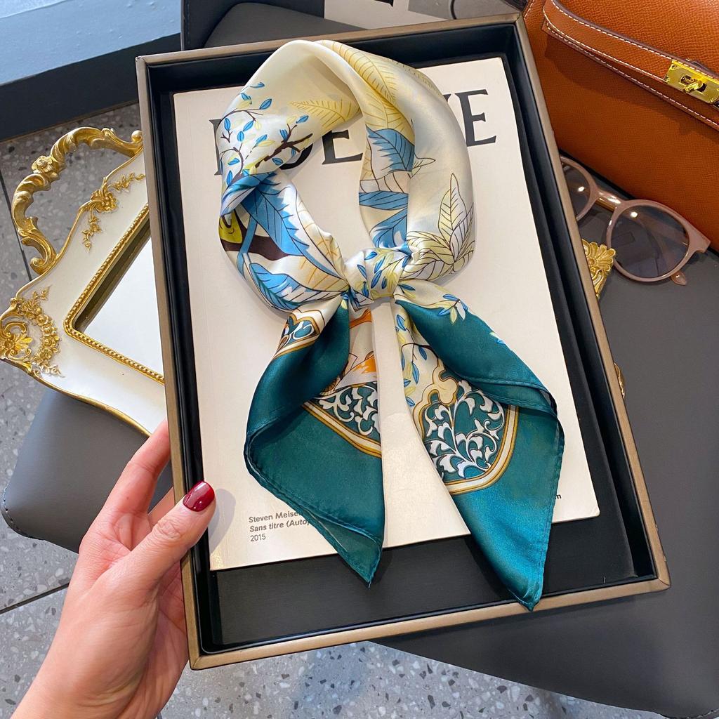 Small Silk Scarf Women'S Versatile High-End Decorative Square Scarf Professional Small Scarf Simulation Silk Korean Version Streamer Bag