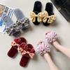 Fashion Casual Fluffy Slippers Women House Flats Fashion Winter Bowknot Designer Shoes Ladies Home Plush Platform Elegant Footwear 2025