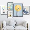 Cute Rabbit Giraffe Moon Cartoon Wall Art Canvas Painting Nordic Posters And Prints Wall Pictures Baby Kids Room Home Decor