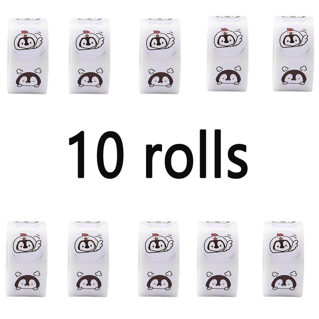 Cute Cartoon Penguin Sticker, Round Seal Sticker, 500 Sheet/roll Self-adhesive Label Kids Roll Sticker, Can Be Used for Packing Decoration
