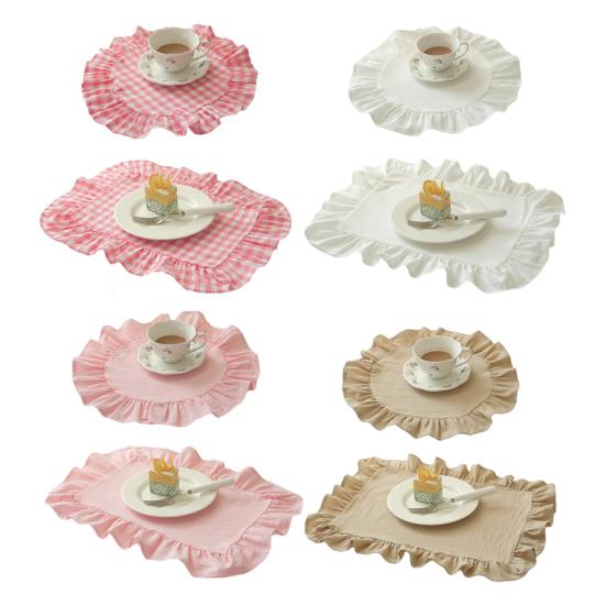 1/2 шт. Кухонная салфетка под тарелку Квадратная Круглая Стиранный Хлопок Настольные салфетки со складчатыми краями Термостойкие для Столовой Дома Кухни Вечеринки Салфетки под тарелку