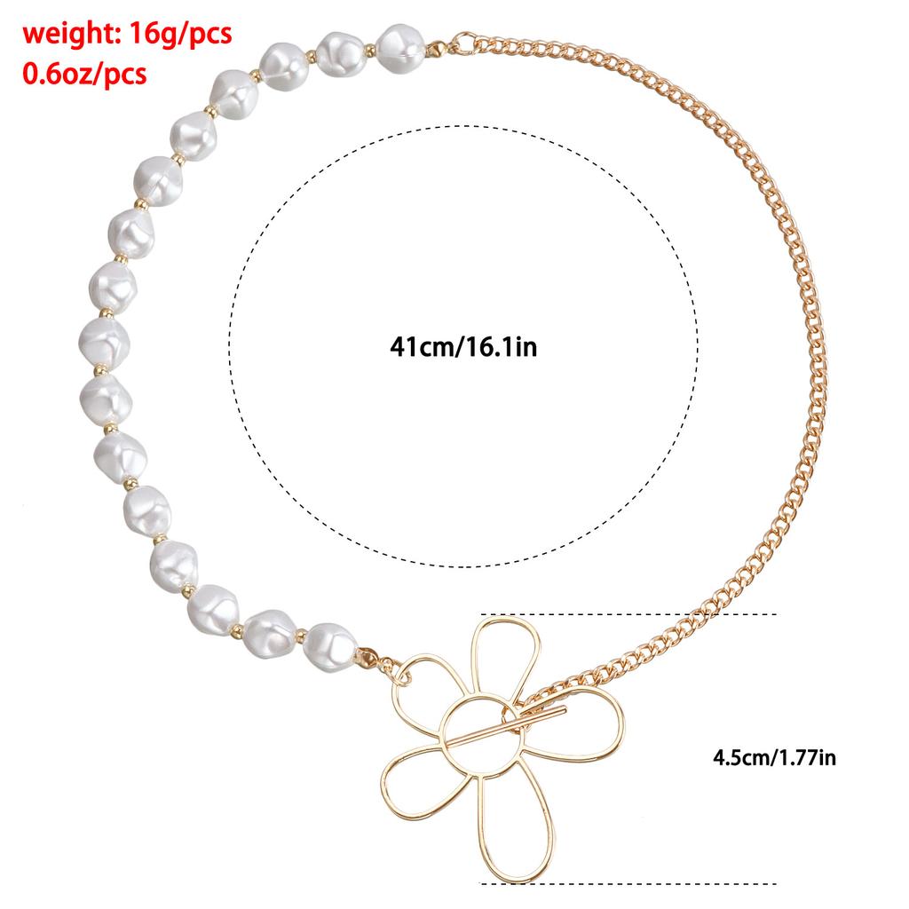 Jewelry Highlight Imitation Pearl Ccb Beaded Splicing Chain Necklace Female Geometric Hollow Flower Necklace
