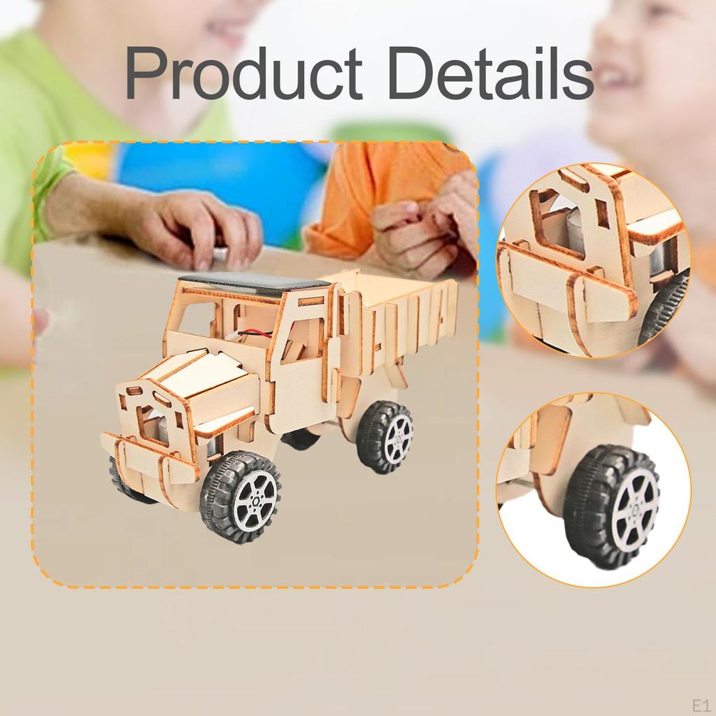 Model Car Kit 3D Puzzle Wood Building Craft Science Experiment Solar Truck for Kids Ages 7-14
