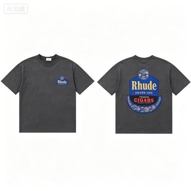 2026 New Rhude Short Sleeved Retro Label Printed Short Sleeved Tshirt Loose Casual Highquality Mens Clothing