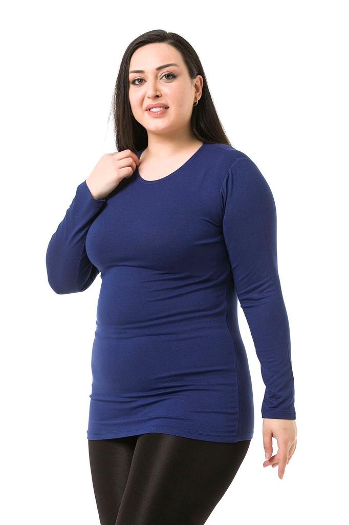 Women's Style Big Size Body Plus Size Crew Neck Long Sleeve Viscose Black Body