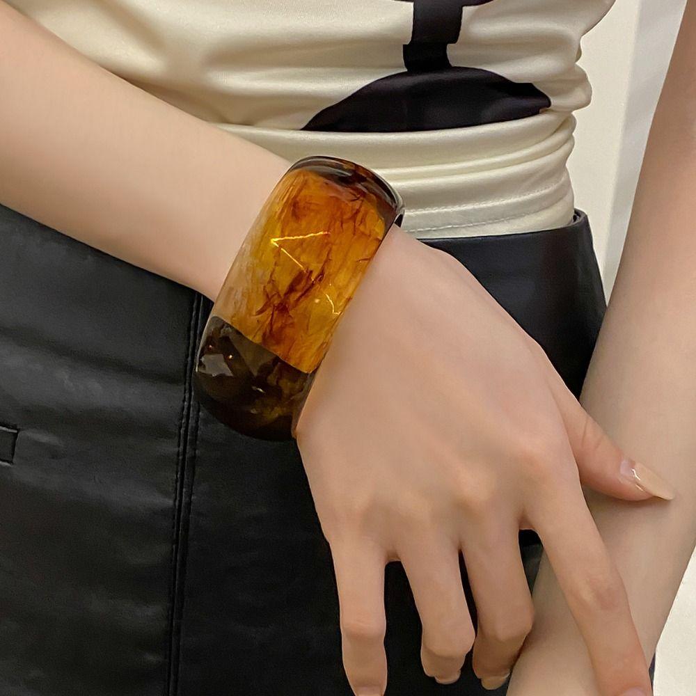 Smudging Acrylic Open Bangle Shiny Retro  Hand Ring Unique Wide Bracelet  Girls
