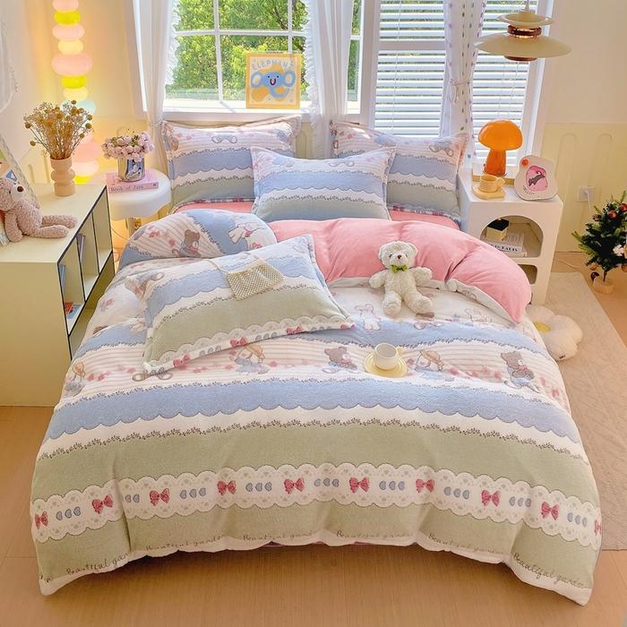 Pink Thick Fleece Flower Duvet Cover For Girls Winter Warm Flannel Quilt Cover 1Pc 150Cm Size Girls' Bedding Funda Nordica Cama