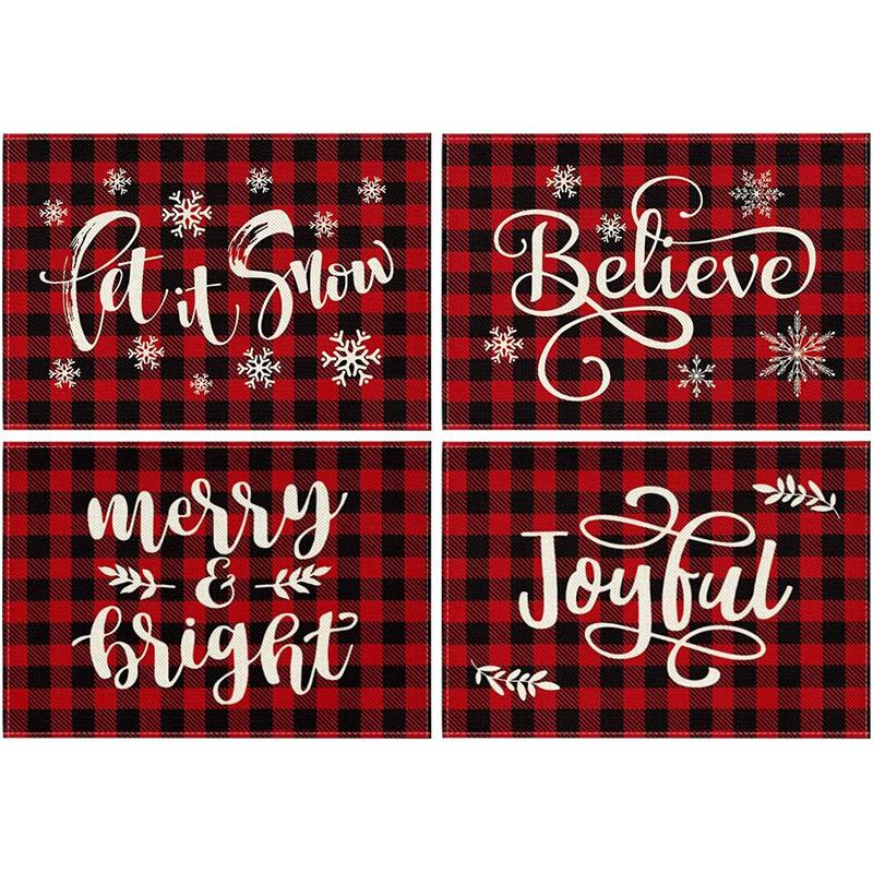 4шт Рождественский льняной коврик для еды Сладкие рождественские салфетки Набор Щелкунчики Рождественские салфетки Набор