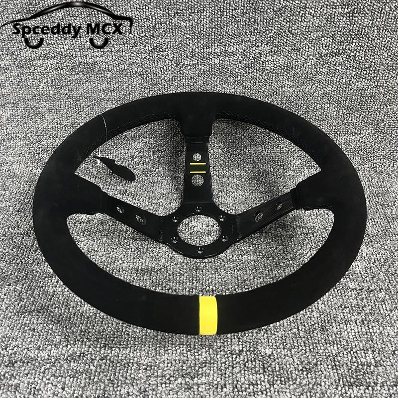 Universal 350mm Racing Steering Wheel Suede 14inch Deep Dish Bolts With Horn Button Include Aluminum Ring For VW HONDA BMW Ford