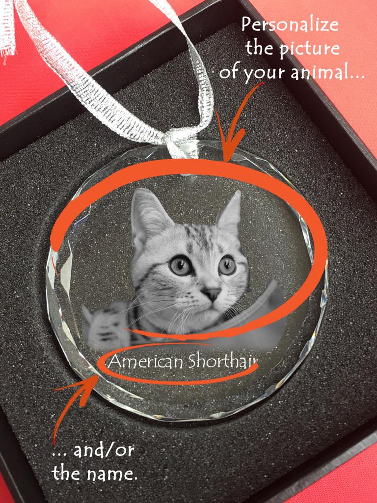 American Bobtail - crystal bauble with a photo, photo of a cat in crystal, personalized Christmas tree ornament by Art-Dog brand