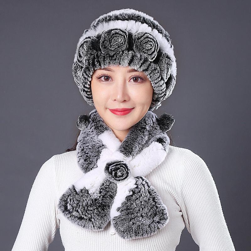 Fur Hat Female Winter Rex Rabbit Hair Middle Old Lady Warm Grandma Hat Mother Hat Old Man Hat Hair Scarf