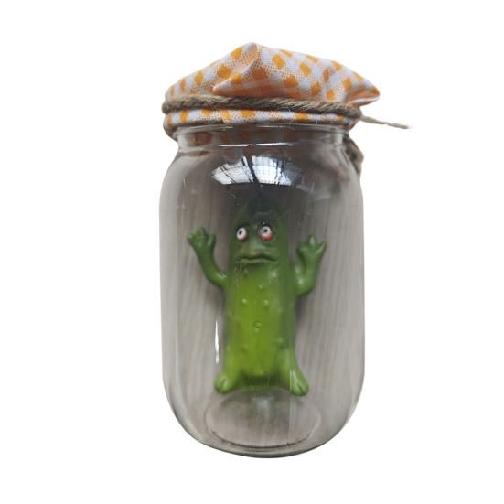 Grumpy Pickle Sculpture In Clear Jar Sad Anxious Pickled Cucumber Figurine Statue Home Office Desktop Decoration Ornament Christmas Gift