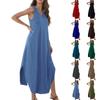 Women's 2024 Summer Casual Loose Sundress Long Dress Solid Color Sleeveless V Neck Split Tshirt Maxi Dresses