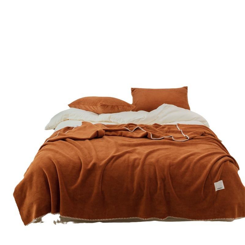 Новое утолщенное вафельное одеяло, двухслойное композитное молочное флисовое однотонное многофункциональное одеяло