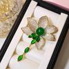 Elegant Green Lotus Luxury Cubic Zirconia Pendant Brooches Pins For Women Exuqisite Plant Suit Dress Corsage Gift