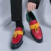 Fashion Men Retro Loafers Blue Red One Foot Comfortable Fashionable Small Leather Shoes European American Business Shoes Size 38-46