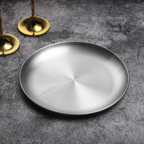 Обеденные тарелки из нержавеющей стали, круглые утолщенные тарелки для салата, домашняя кухня, барбекю, сервировочная тарелка для салата, посуда