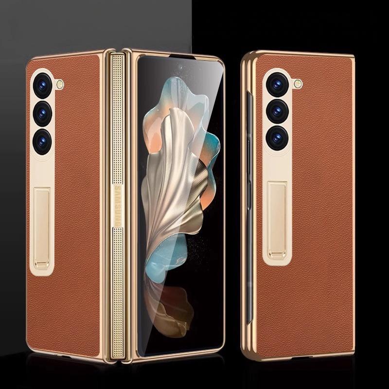 Чехол для телефона Samsung Z Fold 7 с гальваническим покрытием из кожи Наппа с HD-пленкой Защитная крышка Совместим с Samsung Z Fold 6 5 4 3