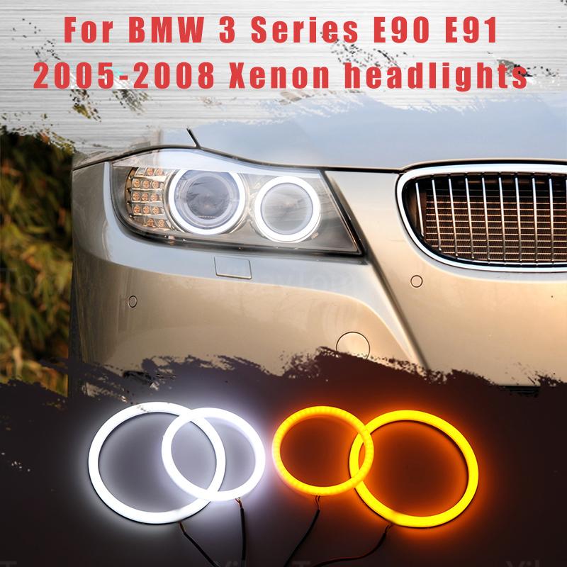 LED SMD Cotton Light Switchback Angel Eye Ring DRL Kit For BMW 3 Series E90 E91 2005 2006 2007 2008 Xenon Headlights