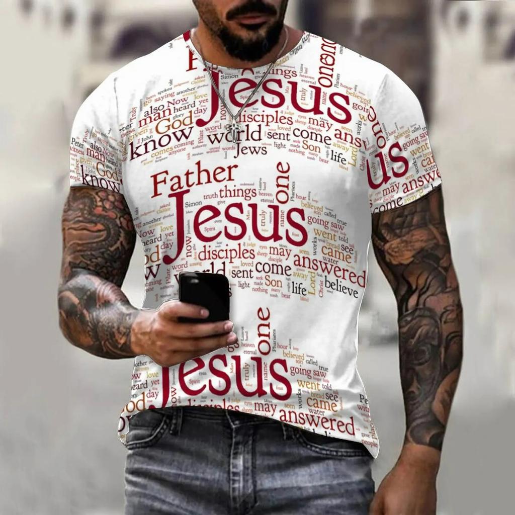 Summer Fashion Letter 3D Printing Graphic Men's T-shirts Fashion Round Neck Short Sleeved Casual Tops Tees Clothing Size XS-6XL