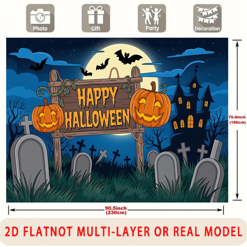 Party Backdrop Halloween Flat Spooky Pumpkin Graveyard Multi Layered Celebrations Event Backdrop Decoration Front Door Decor