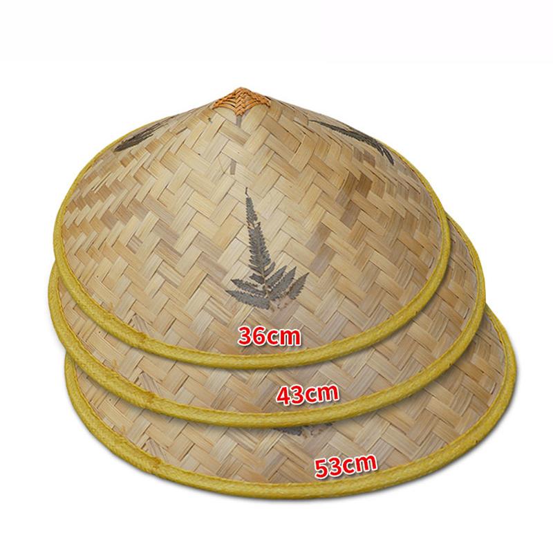 1Pc Chinese Retro Bamboo Rattan Fisherman Hat Handmade Weave Straw Bucket Hat Tourism Rain Dance Props Cone Fishing Sunshade Hat