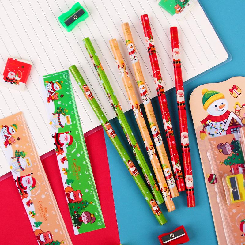 Christmas Gifts Cartoon Stationery Kids Writing Pencil Ruler Eraser Set Boy Girl Birthday Party Favors Stocking Stuffers