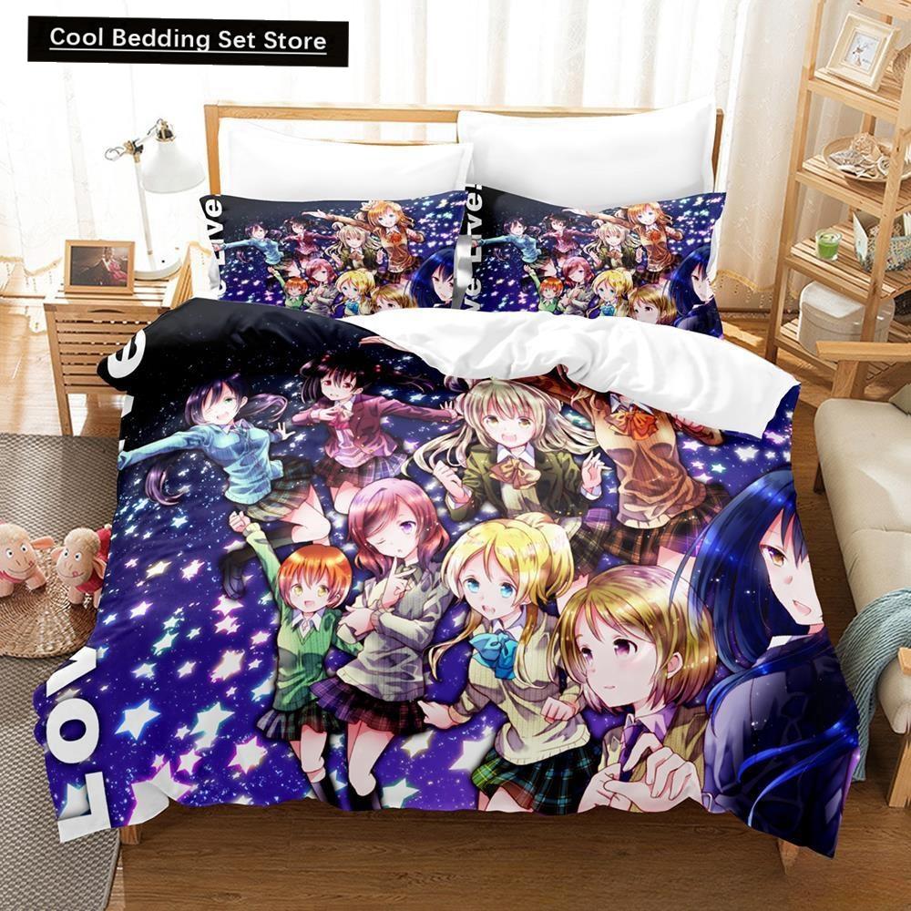 Аниме Каваи Девушки Love Live! 3D-печать Комплект постельного белья односпальный двуспальный двуспальный двуспальный комплект для взрослых и детей комплект пододеяльников