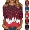 Women's Fashion Casual Round Neck 3/4 Sleeve Loose  Printed T-Shirt Ladies Top