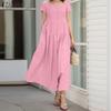 Women Casual Square Collar Loose Summer Short Sleeve Dress