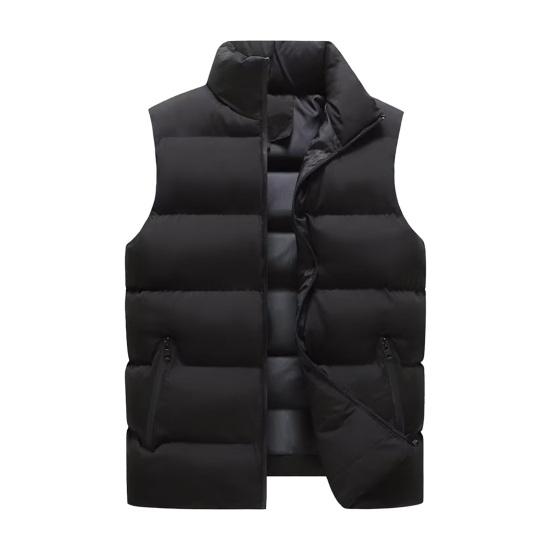 Men Waistcoat Stand Collar Sleeveless Zipper Closure Vest Coat with Pockets Solid Color Thickened