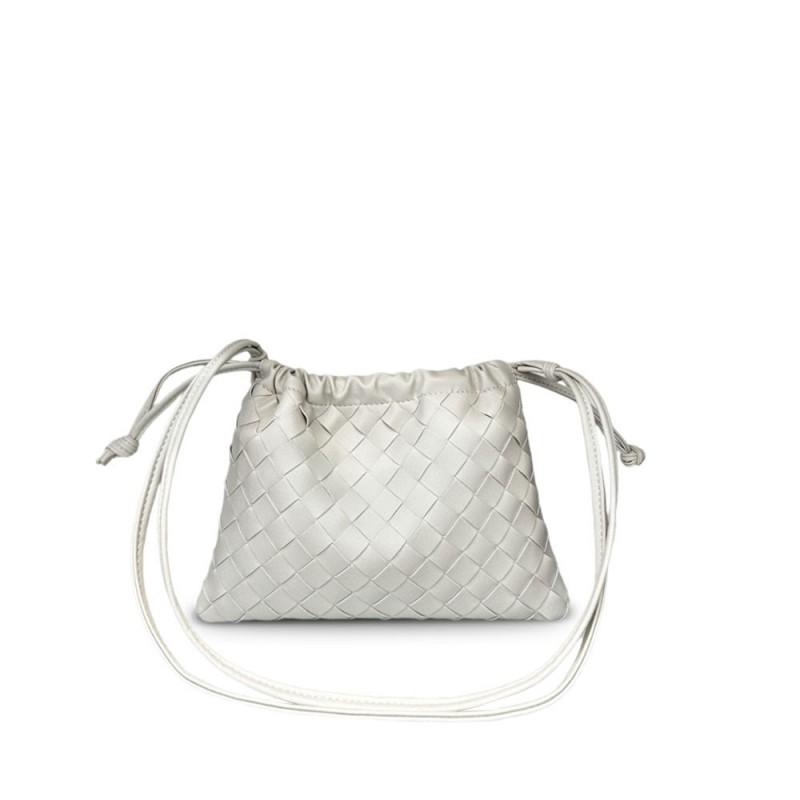 Mini Woven Leather Cloud Bag Women Soft Square Crossbody Shoulder With Drawstring