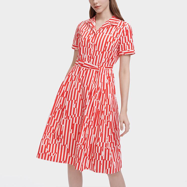 Fila Fashionable Elegant Small Lapel Casual Woven Breathable Short Sleeve Dress Women Dresses F11W326301F-ZA