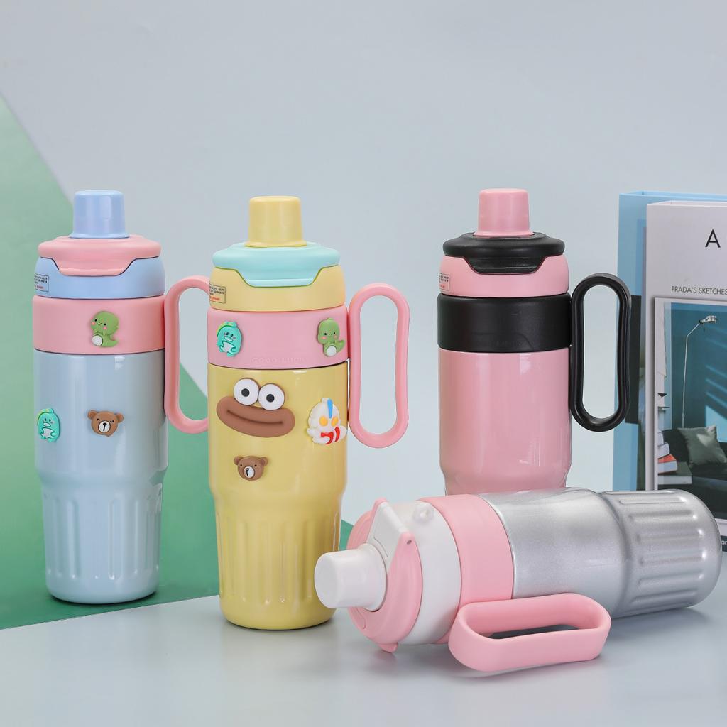 Термос из нержавеющей стали с рисунком, большой емкости, портативная ручка, соломенная чашка для льда, чашка для чая, разделительная чашка для автомобиля