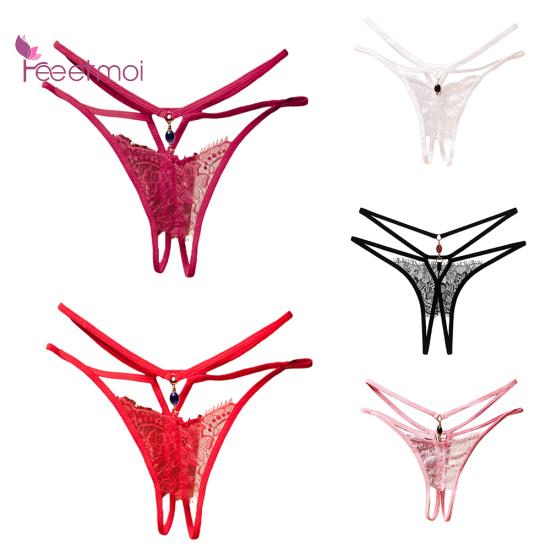 2 шт., эротические стринги для женщин, кружевное нижнее белье с открытой промежностью и открытой промежностью