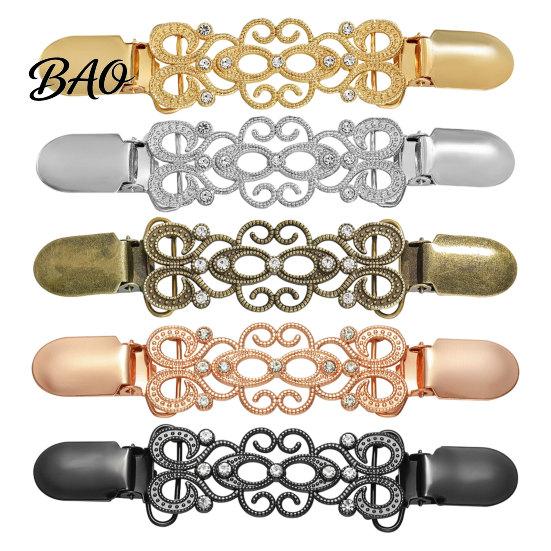 Women Shawl Clamp Vintage Cardigan Sweater Clip with Rhinestone, Hold Together, Retro Metal Clasps Cincher for Dress Shawl, Clothing Accessories