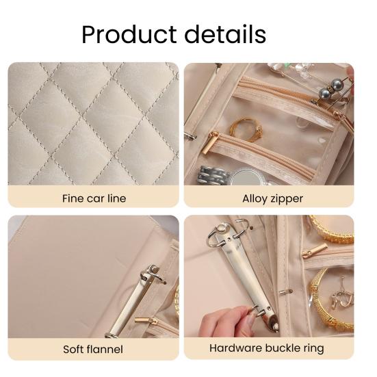 Дорожная шкатулка для украшений из искусственной кожи, многосекционный органайзер для хранения, водонепроницаемый стеганый чехол для хранения украшений