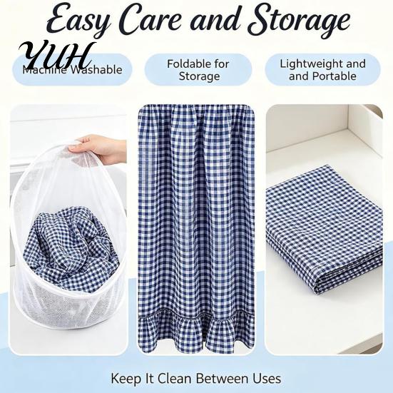 Ruffled Desk Cover for Teachers Plaid Table Skirt, Durable Polyester with Hook And Organized Classroom Supplies Loop Fasteners, Decorative Party