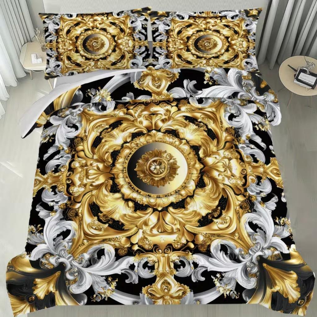 3 шт. Роскошный золотой геометрический принт Комплект постельного белья Барокко Комплект пододеяльника для дома общежития Декор Односпальный King Queen Размер 228x228