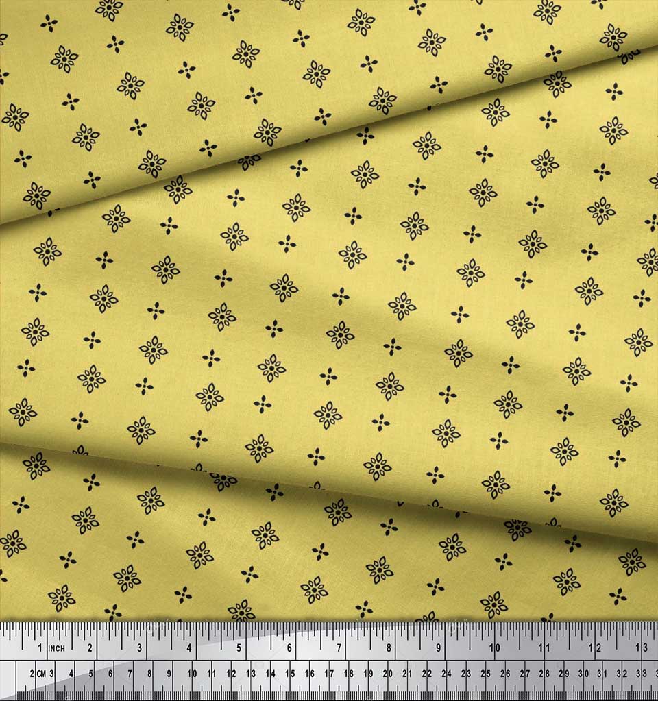 Soimoi Japan Crepe Satin Fabric Black Small Motif Shirting Printed Craft Fabric by the Metre 42 Inch