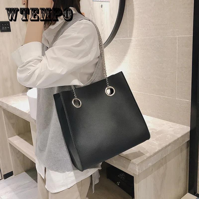 Women Casual Bag Black Versatile High Capacity Chain Bag Vintage Single Shoulder Messenger Handbag